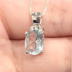 Blue Cubic Zirconia Pendant: Small light blue 10K solid white gold solit…